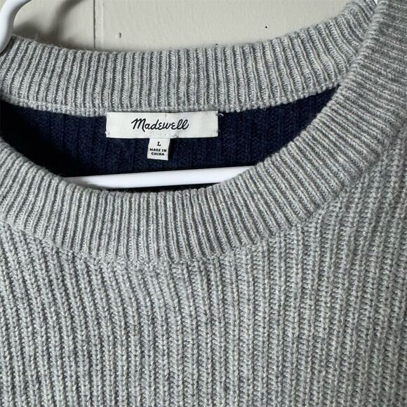 Madewell Women's L Gray Colorblock Pullover Sweater Patch Pockets Casual - Picture 6 of 7